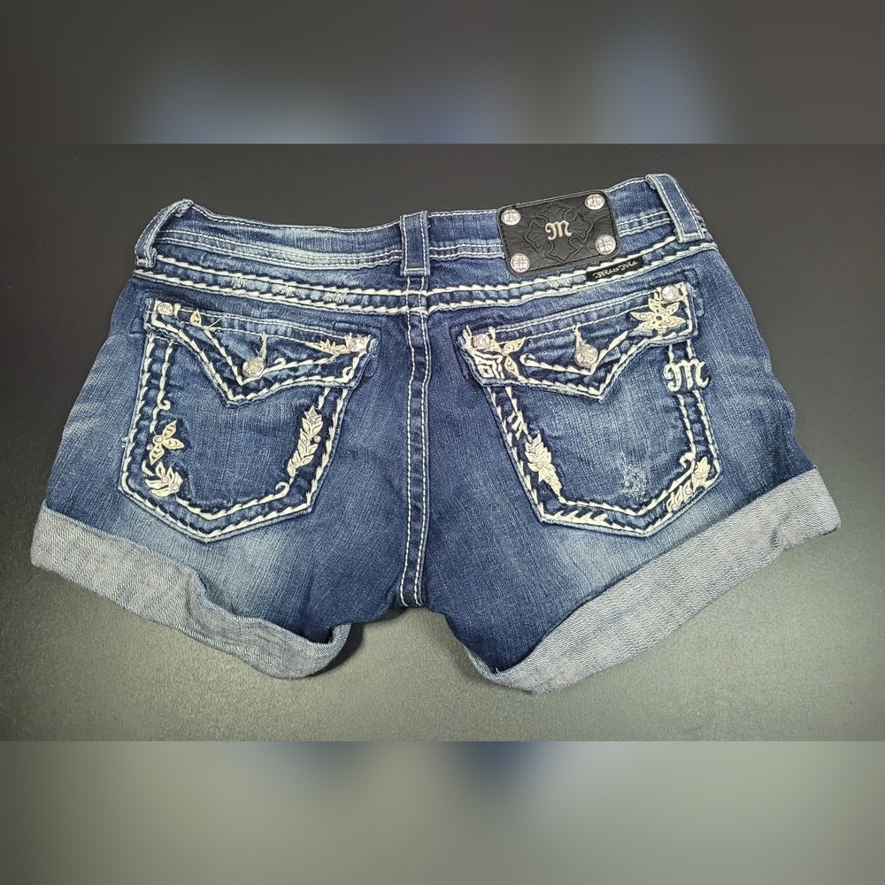 Miss Me Blue Denim Embroidered Cuffed Jean Shorts